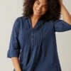 EVANS Curve Navy Blue Pintuck Henley Top