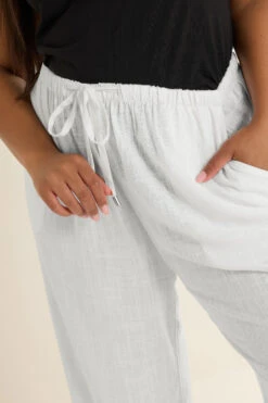 YOURS - Pantalon Wide Leg Blanc En Lin à Poches -Evans Boutique 7fc9c873 a118 48 310011 D