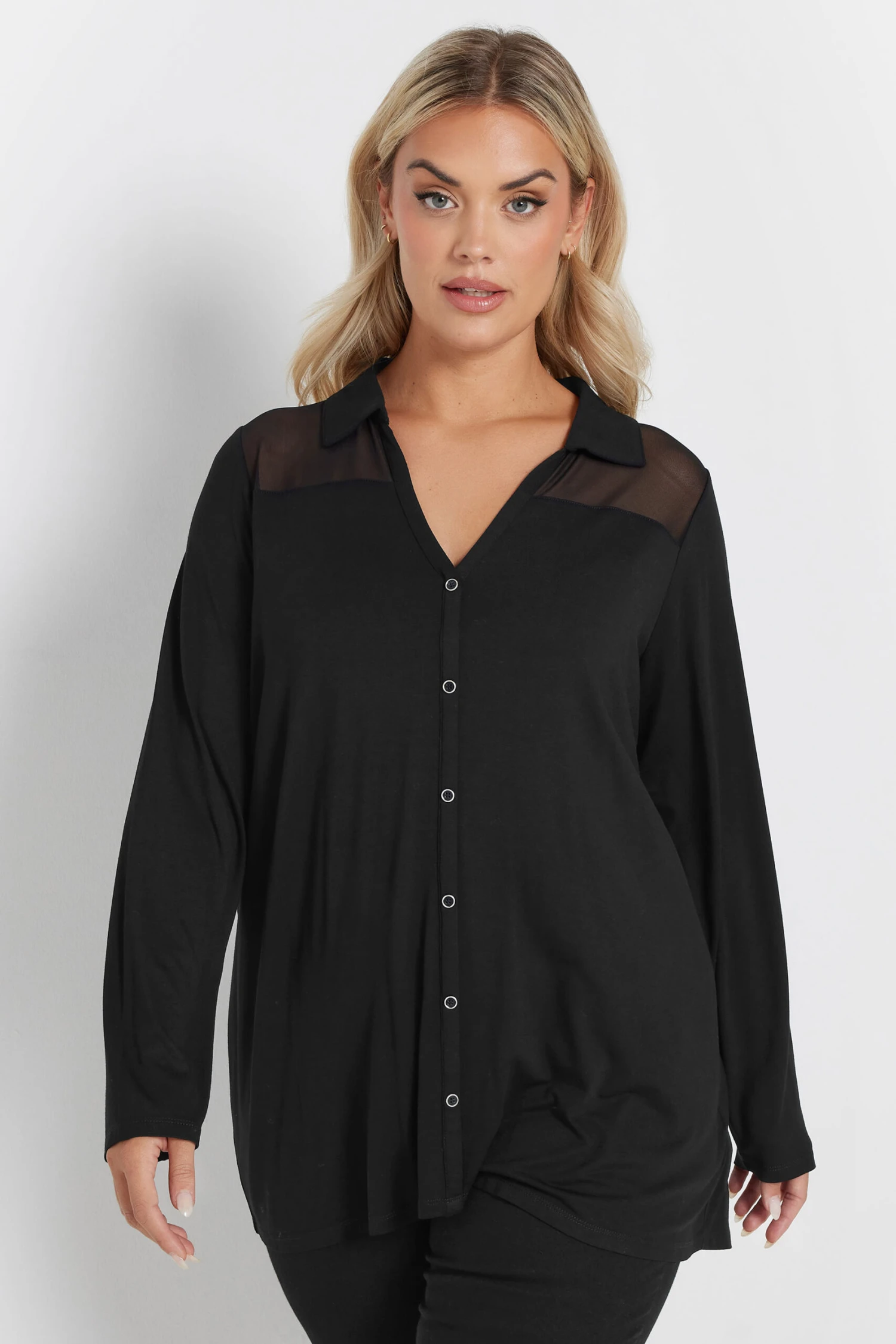 YOURS - Chemisier Noir En Filet Manches Longues 3 YOURS - Chemisier Noir En Filet Manches Longues