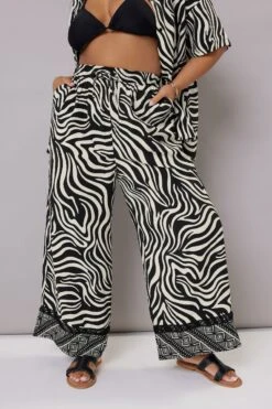 YOURS - Pantalon Wide Leg Noir & Blanc Zébré -Evans Boutique 809642a9 f00b 46 310024 B