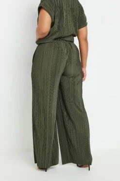 YOURS - Pantalon Wide Leg Vert Kaki Plissé -Evans Boutique 80c87cc8 bfe7 44 310044 C1