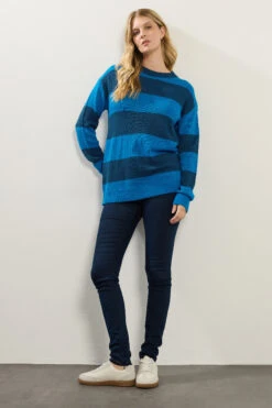 LTS Tall Blue Knitted Stripe Crew Neck Jumper 8 LTS Tall Blue Knitted Stripe Crew Neck Jumper -Evans Boutique 80f645db 3b87 42 356361 B