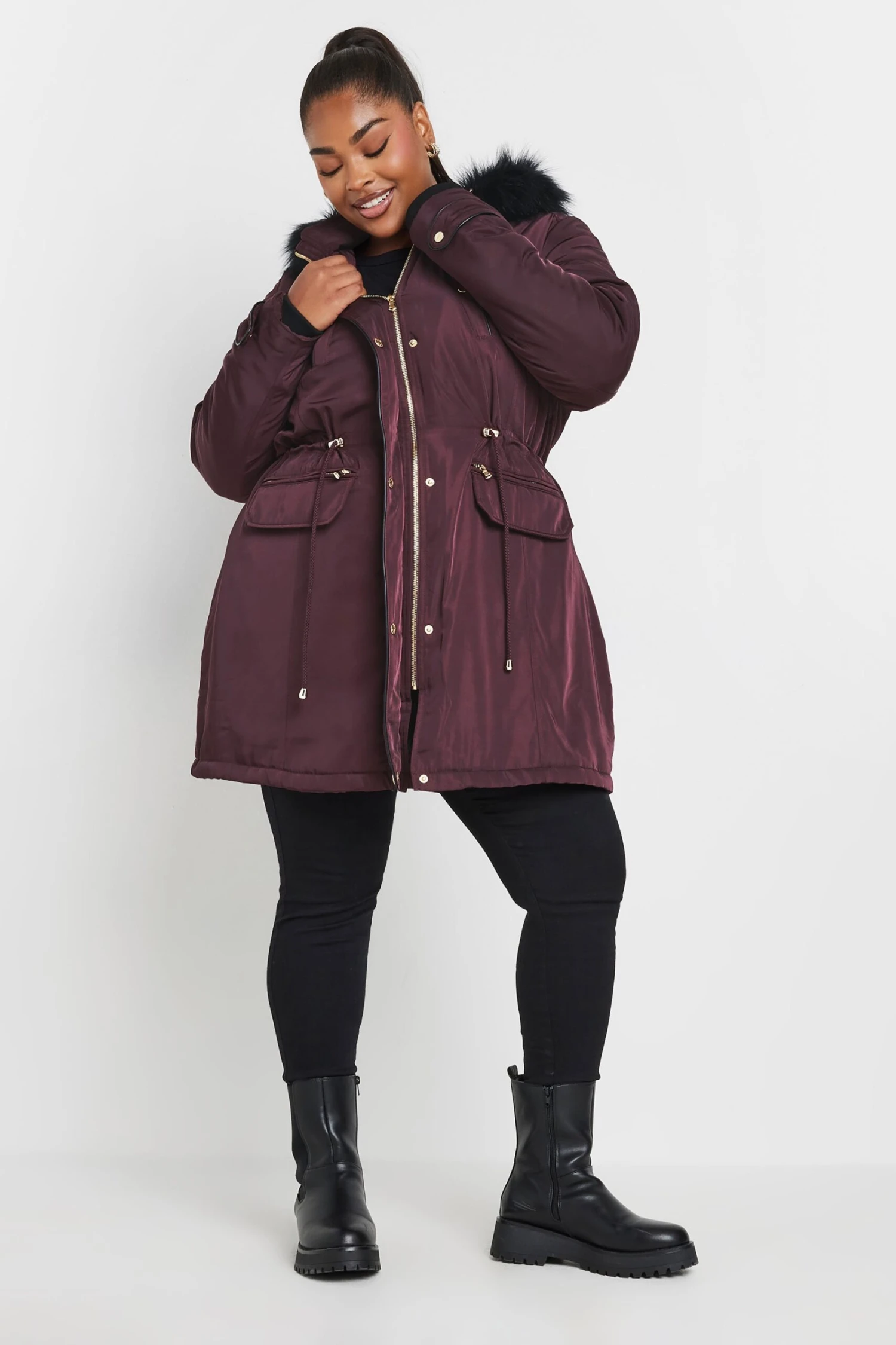 YOURS - Manteau Parka Bordeaux Capuche Fausse Fourrure 5 YOURS - Manteau Parka Bordeaux Capuche Fausse Fourrure – Image 3
