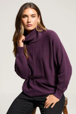 LTS Tall Purple Batwing Roll Neck Jumper