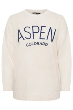 YOURS Curve Pull Tricoté Blanc Ivoire Avec Slogan « Aspen » -Evans Boutique 81662287 ae3b 43 280714 X