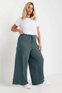 YOURS - Pantalon Cargo Wide Leg Bleu Pétrole -Evans Boutique 817c5a6e b952 41 310053 B
