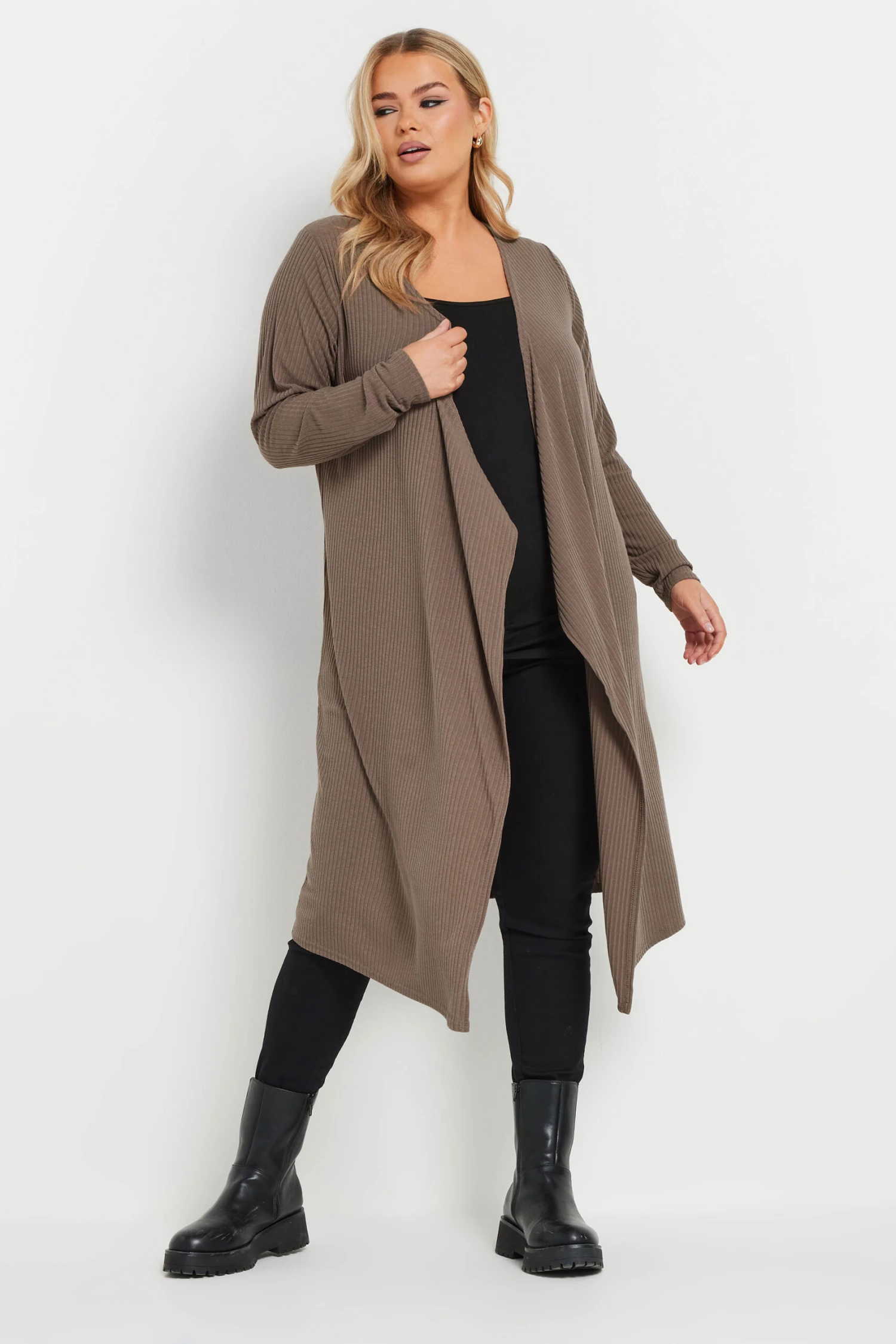 YOURS - Cardigan Mocha Nervuré Jersey En Cascade 4 YOURS - Cardigan Mocha Nervuré Jersey En Cascade – Image 2