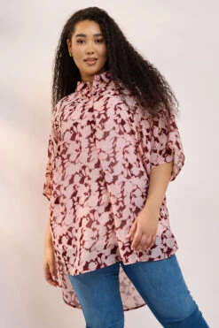 YOURS - Chemisier Oversize Rose Floral Manches Courtes