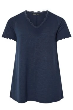 YOURS - Top Bleu Marine Design Dentelle En Vague -Evans Boutique 82076513 64f0 4f 322313 X