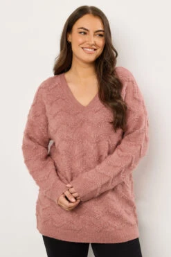 EVANS Curve Pink Zig Zag V-Neck Knitted Jumper