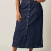 EVANS Curve Indigo Blue Button Through Denim Maxi Skirt -Evans Boutique 83c16b4e 6c45 48 615602 A