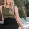 LTS Tall Khaki Green Ribbed Keyhole Tie Vest Top -Evans Boutique 83caa416 ff54 41 355367 355842 L3