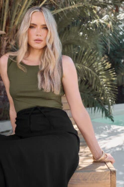 LTS Tall Khaki Green Ribbed Keyhole Tie Vest Top