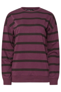LTS Tall Burgundy Red Stripe Print Crew Neck Sweatshirt -Evans Boutique 8459d00a 0a37 4a 355630 X