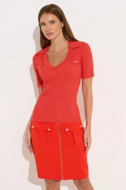 STAR Coral Orange Knitted Pocket Collar Top 9 STAR Coral Orange Knitted Pocket Collar Top -Evans Boutique 845a1fa3 7f80 4f 110782 A