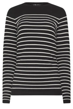 LTS Tall Black Fine Knit Striped Jumper -Evans Boutique 8471f393 fa39 45 354307 X