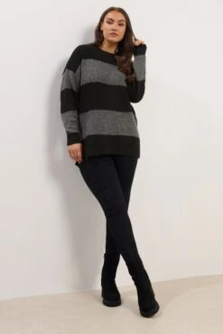 YOURS - Pull En Maille Noir & Gris à Rayures -Evans Boutique 84cc5ae8 ac2d 4d 280042 B