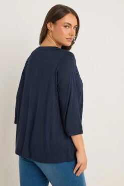 EVANS - Top Bleu Marine Encolure En V Manches Longues -Evans Boutique 853656da 94ca 4c 615724 D