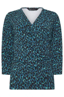 M&Co Teal Blue Leopard Print Wrap Top 11 M&Co Teal Blue Leopard Print Wrap Top -Evans Boutique 8660163b af76 4c 502012 X