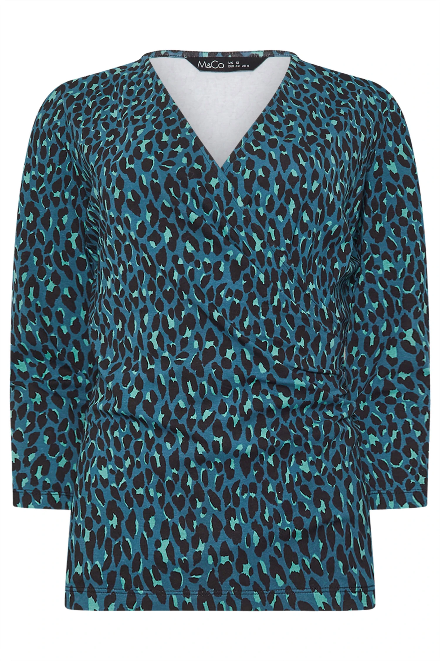 M&Co Teal Blue Leopard Print Wrap Top 7 M&Co Teal Blue Leopard Print Wrap Top – Image 5