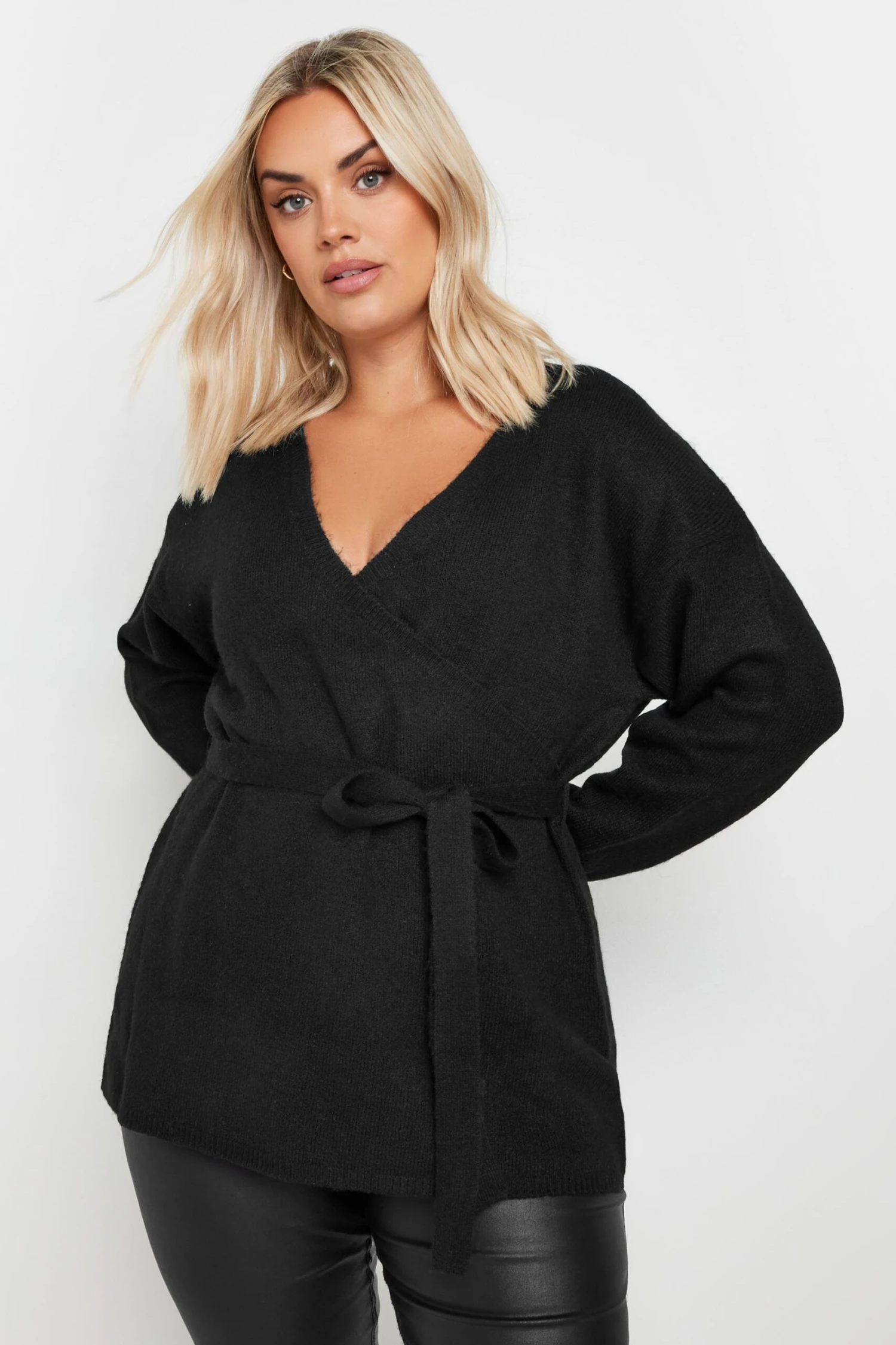 YOURS - Pull Noir En Maille Coupe Cache-Coeur Manches Longues 3 YOURS - Pull Noir En Maille Coupe Cache-Coeur Manches Longues