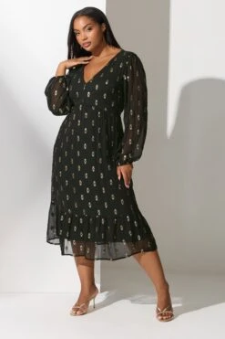 YOURS LONDON Curve Robe Mi-longue Noire à Sequins