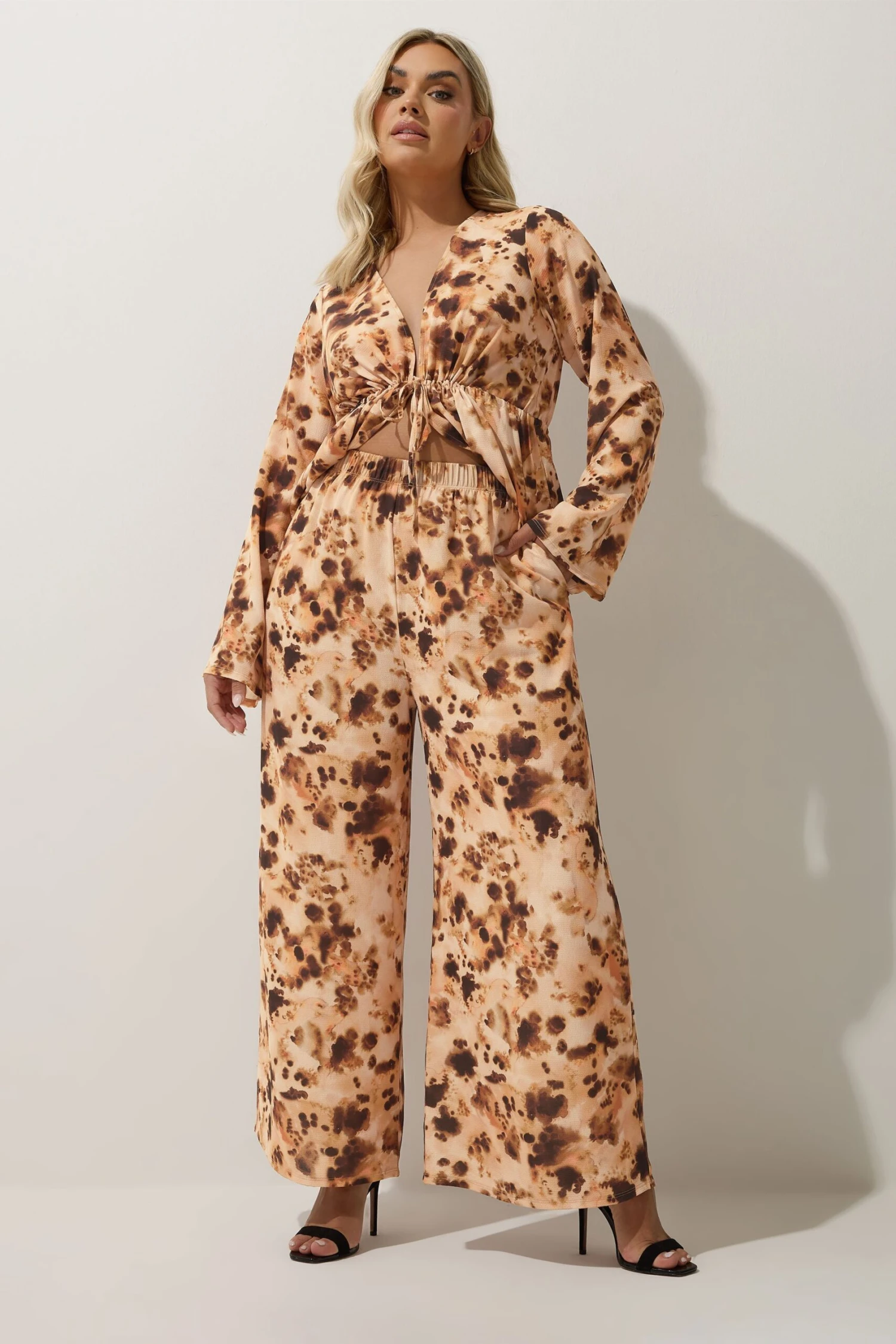 LIMITED COLLECTION - Pantalon Wide Leg Marron Tâcheté Abstrait 3 LIMITED COLLECTION - Pantalon Wide Leg Marron Tâcheté Abstrait