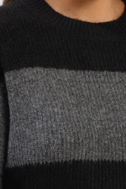 YOURS - Pull En Maille Noir & Gris à Rayures -Evans Boutique 8763f978 cbaf 40 280042 D