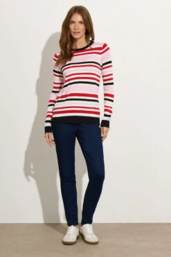 M&Co Pink Stripe Crew Neck Jumper 10 M&Co Pink Stripe Crew Neck Jumper -Evans Boutique 8785f13a b420 4c 502476 B