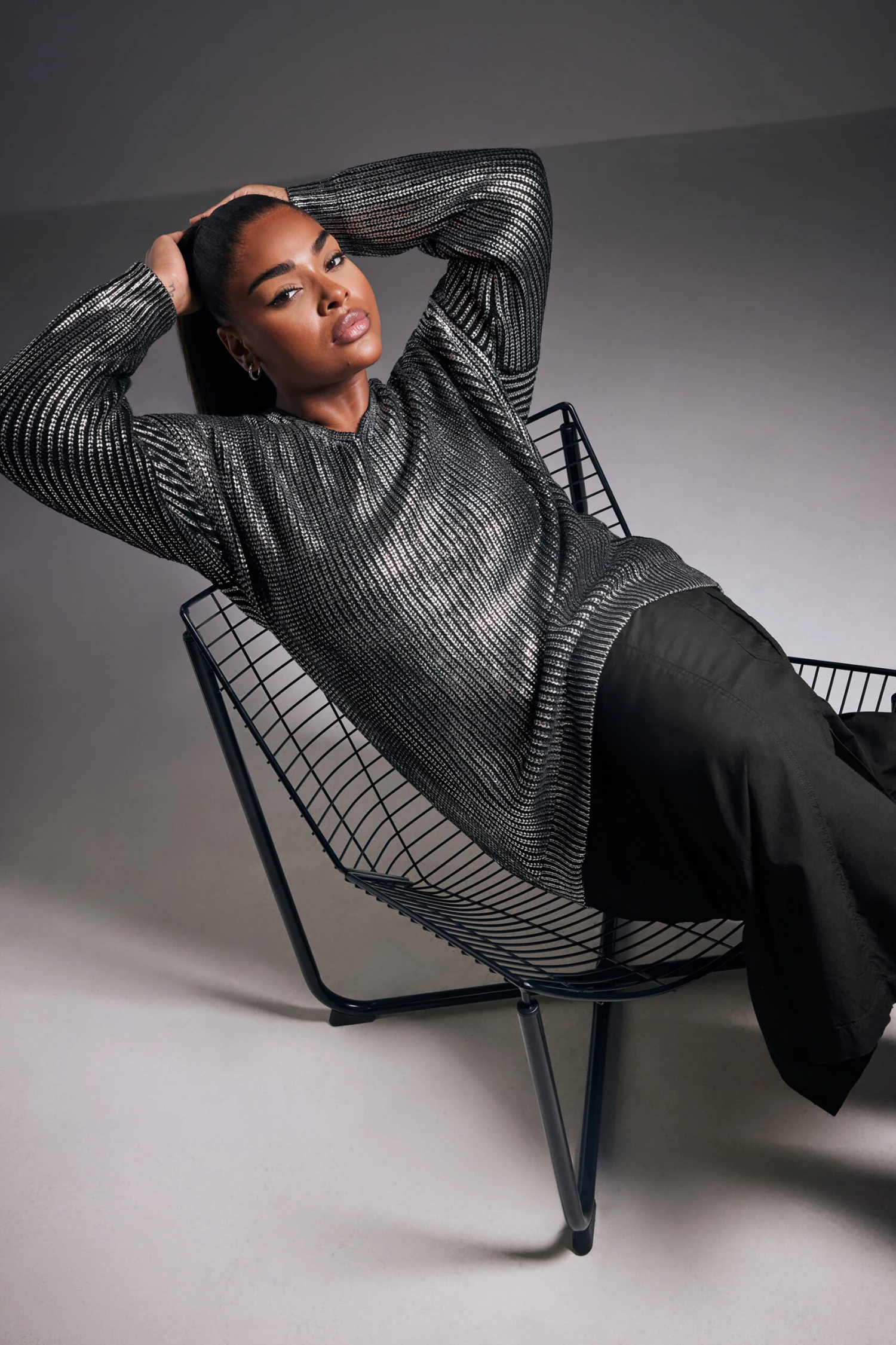 YOURS - Pull En Maille Noir & Gris Métallique Manches Longues 3 YOURS - Pull En Maille Noir & Gris Métallique Manches Longues