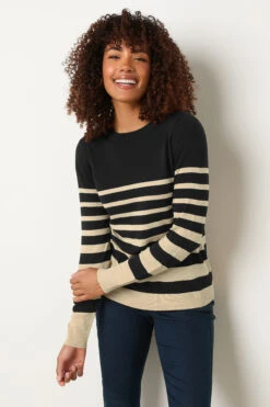 M&Co Black & Cream Stripe Crew Neck Jumper -Evans Boutique 89185ec9 1c2f 48 502457 A