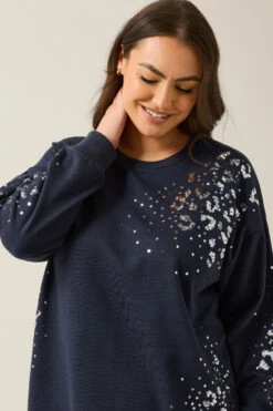EVANS Curve Navy Blue Leopard Sequin Embellished Sweatshirt 14 EVANS Curve Navy Blue Leopard Sequin Embellished Sweatshirt -Evans Boutique 8994ba6c d6cc 47 616012 D