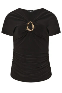 LTS Tall Black Ruched Buckle Top 13 LTS Tall Black Ruched Buckle Top -Evans Boutique 89cdda87 d17a 43 356566 X