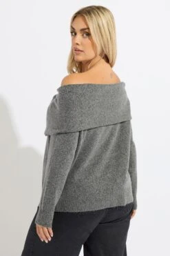 YOURS Curve Pull Bardot Gris à Nœud -Evans Boutique 89ebf3e7 a965 45 280785 C