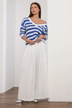 STAR Blue Knitted Stripe V-Neckline Jumper -Evans Boutique 8a16c36b 57c7 43 110741 E