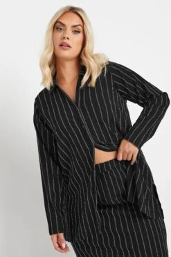YOURS - Chemisier Noir Texturé à Rayures