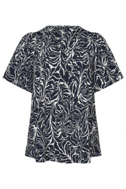 EVANS Curve Navy Blue Abstract Floral Pleat Swing Top -Evans Boutique 8a6d156a 4d50 4e 616426 X