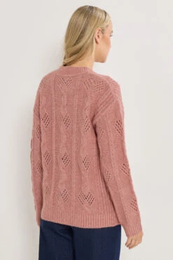 LTS Tall Pink Pointelle Knit Cardigan -Evans Boutique 8b1fc647 a640 48 356046 C