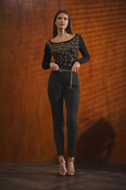 STAR Black Animal Embellished Top