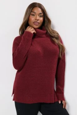 YOURS - Pull Col Roulé Bordeaux En Maille