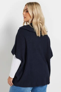 YOURS - Pull En Maille Bleu Marine Manches Courtes -Evans Boutique 8ba0a779 96cf 46 280447 D