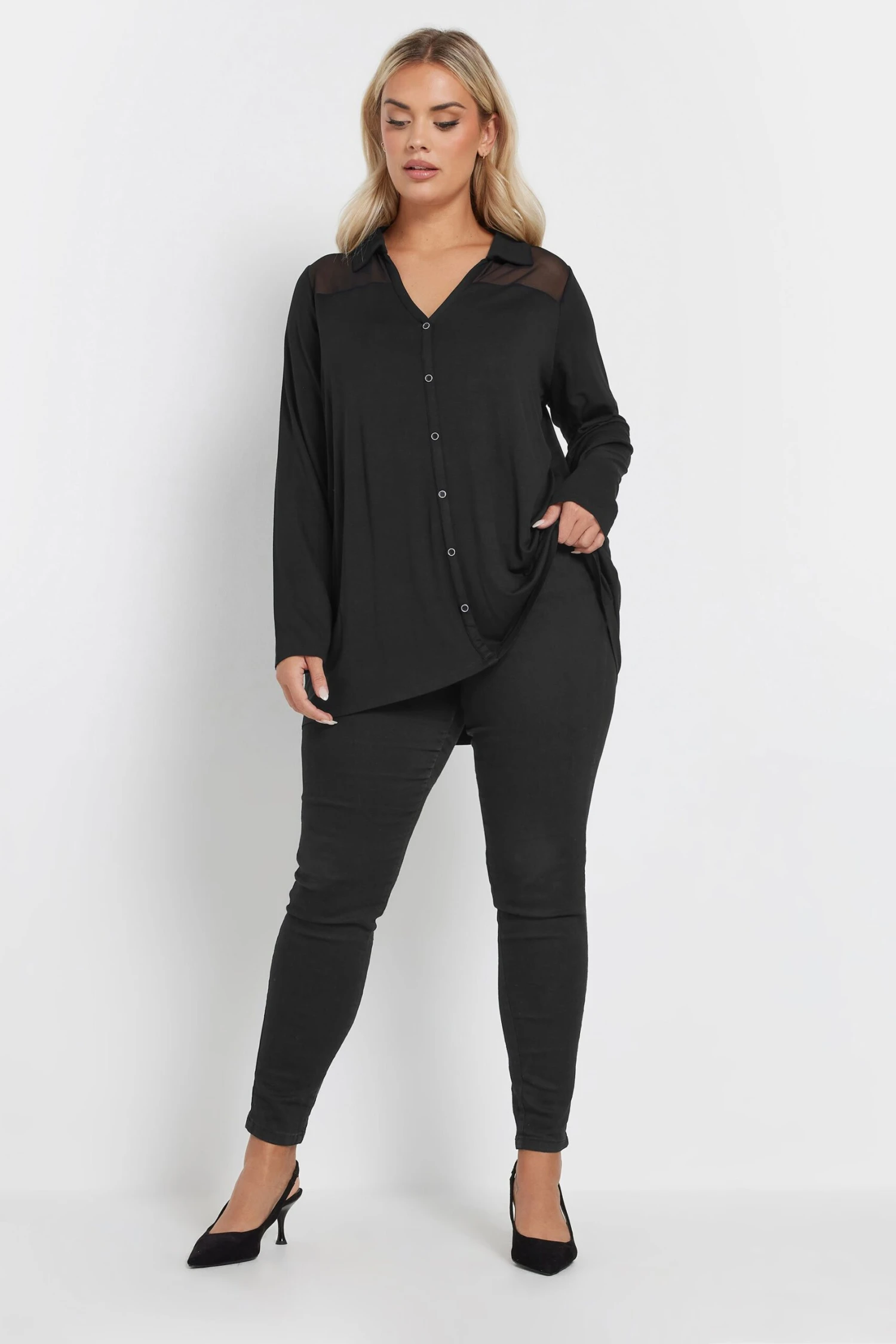 YOURS - Chemisier Noir En Filet Manches Longues 4 YOURS - Chemisier Noir En Filet Manches Longues – Image 2