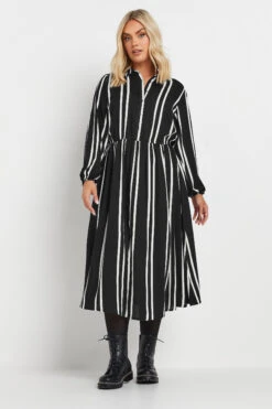 YOURS - Robe-Chemisier Midi Noire & Blanche à Rayures