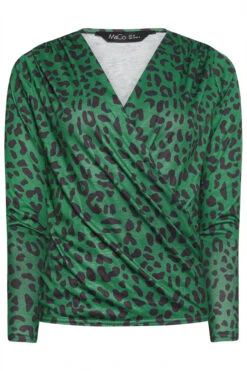 M&Co Green Leopard Print Wrap Top 11 M&Co Green Leopard Print Wrap Top -Evans Boutique 8c62641d f72f 40 500885 X