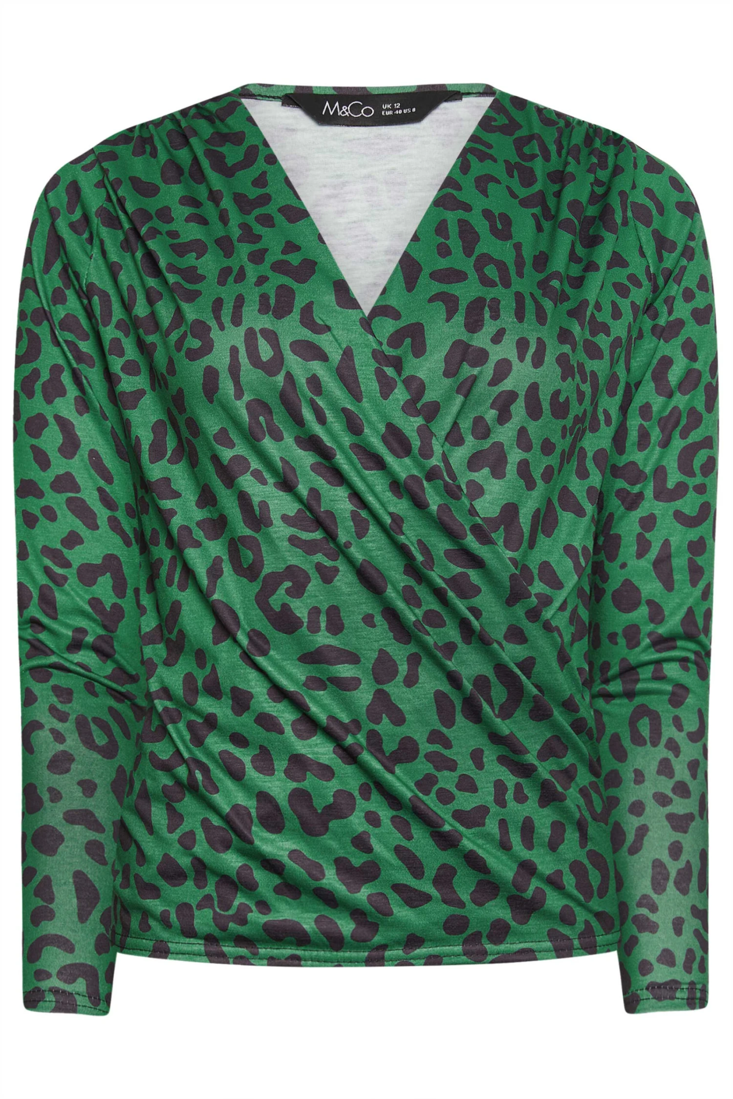 M&Co Green Leopard Print Wrap Top 7 M&Co Green Leopard Print Wrap Top – Image 5