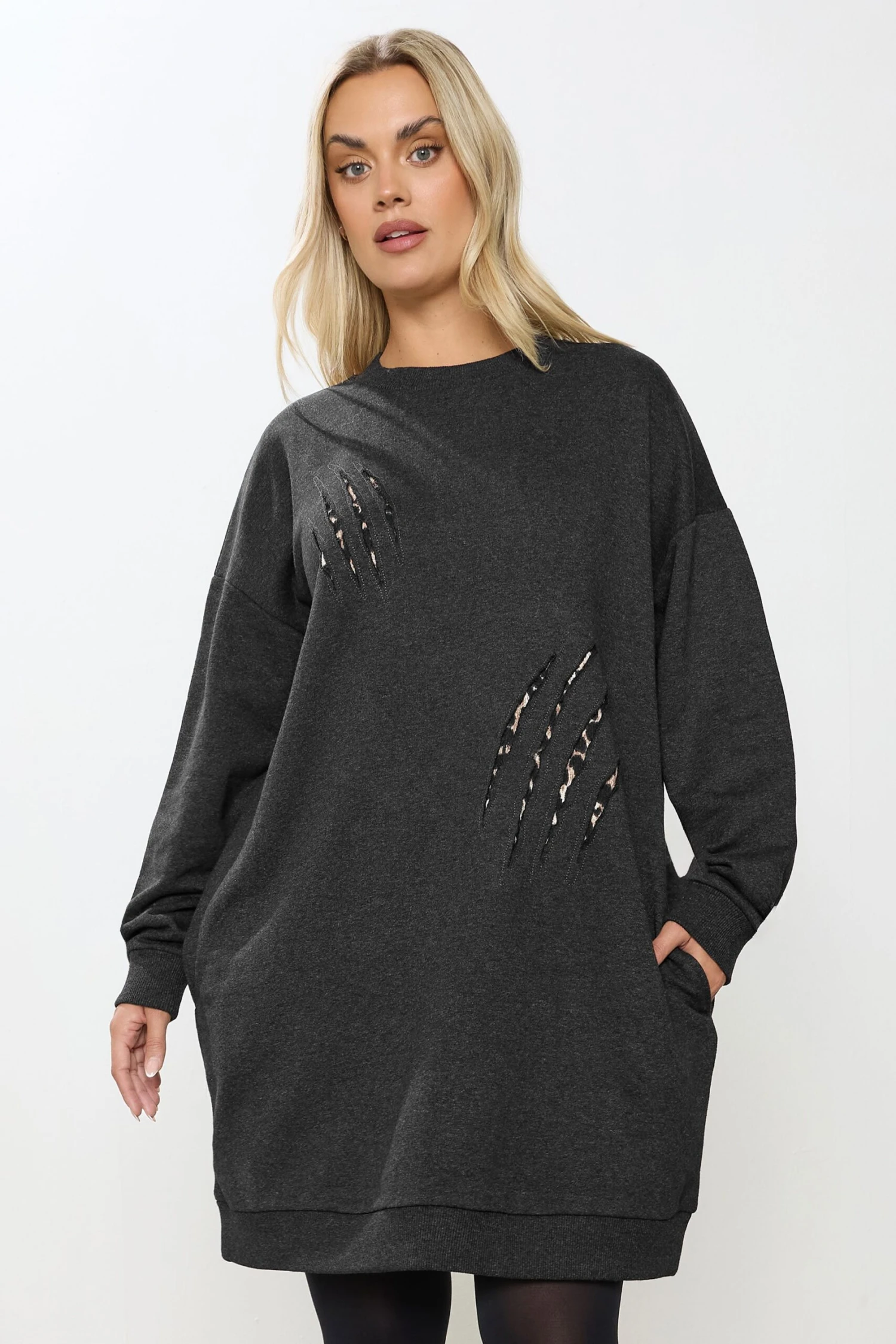 YOURS Curve Robe Sweat-shirt Grise à Imprimé Léopard 3 YOURS Curve Robe Sweat-shirt Grise à Imprimé Léopard