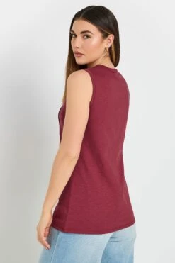 LTS Tall Dark Red Cotton Henley Vest Top -Evans Boutique 8c894781 efce 43 355824 C