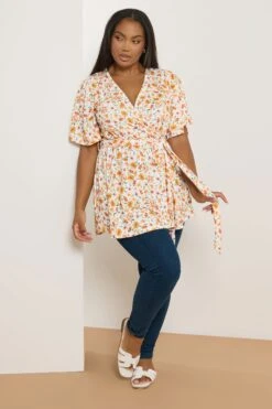 YOURS - Top Cache-Coeur Orange & Blanc Floral Volanté -Evans Boutique 8cd3d085 9b0d 4d 322512 B