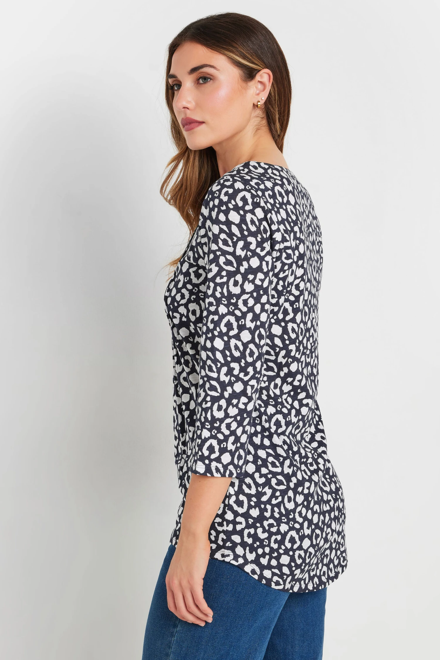 LTS Tall Navy Blue Leopard Print Henley Top 5 LTS Tall Navy Blue Leopard Print Henley Top – Image 3