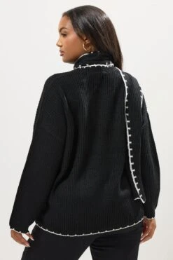 YOURS Curve Pull Noir à Détail écharpe Et Point De Couverture -Evans Boutique 8d0cea34 923e 48 280729 C